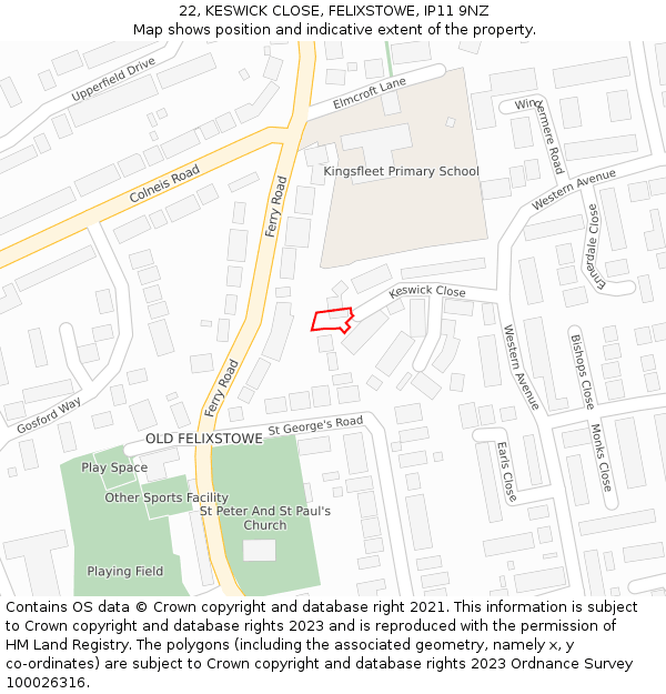 22, KESWICK CLOSE, FELIXSTOWE, IP11 9NZ: Location map and indicative extent of plot
