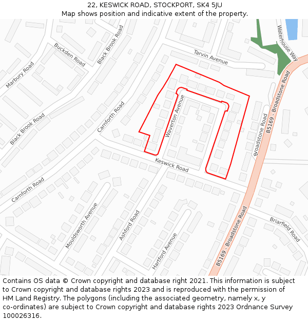 22, KESWICK ROAD, STOCKPORT, SK4 5JU: Location map and indicative extent of plot