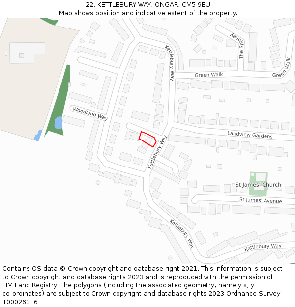 22, KETTLEBURY WAY, ONGAR, CM5 9EU: Location map and indicative extent of plot
