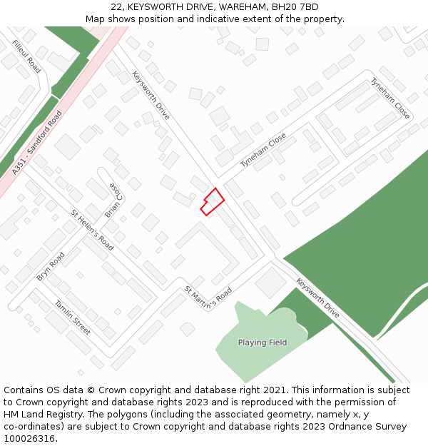 22, KEYSWORTH DRIVE, WAREHAM, BH20 7BD: Location map and indicative extent of plot
