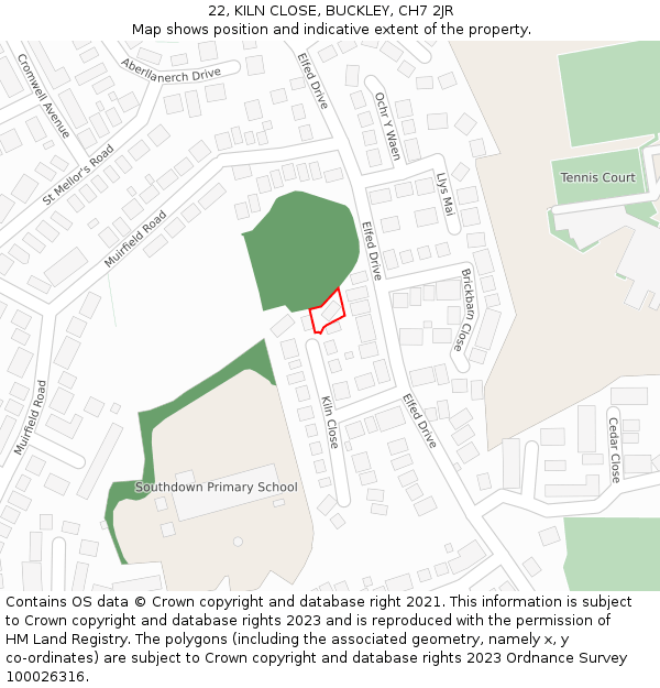 22, KILN CLOSE, BUCKLEY, CH7 2JR: Location map and indicative extent of plot