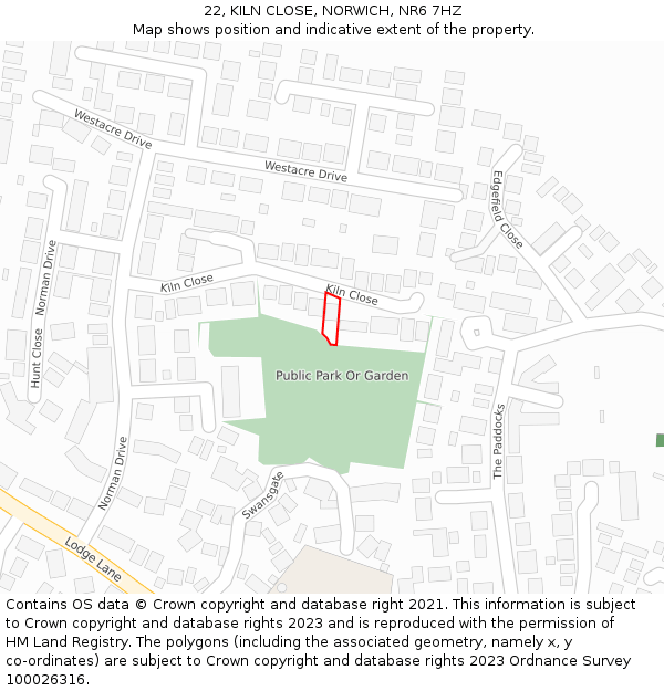 22, KILN CLOSE, NORWICH, NR6 7HZ: Location map and indicative extent of plot