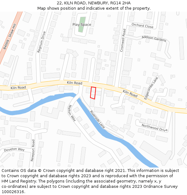 22, KILN ROAD, NEWBURY, RG14 2HA: Location map and indicative extent of plot