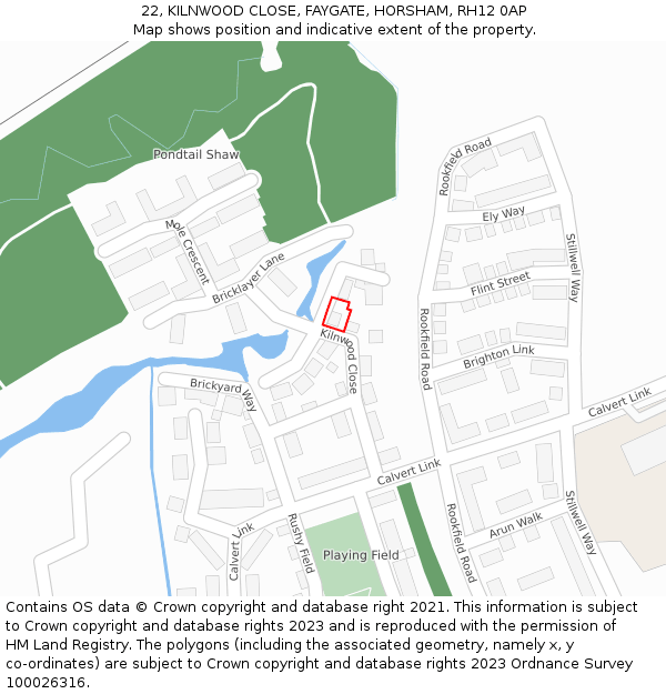 22, KILNWOOD CLOSE, FAYGATE, HORSHAM, RH12 0AP: Location map and indicative extent of plot