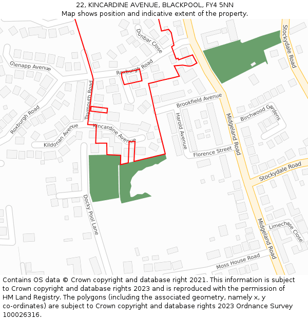 22, KINCARDINE AVENUE, BLACKPOOL, FY4 5NN: Location map and indicative extent of plot