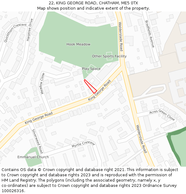 22, KING GEORGE ROAD, CHATHAM, ME5 0TX: Location map and indicative extent of plot