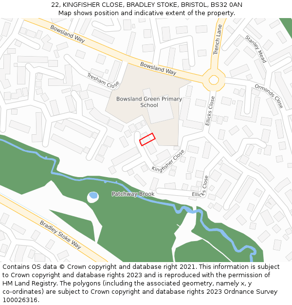 22, KINGFISHER CLOSE, BRADLEY STOKE, BRISTOL, BS32 0AN: Location map and indicative extent of plot