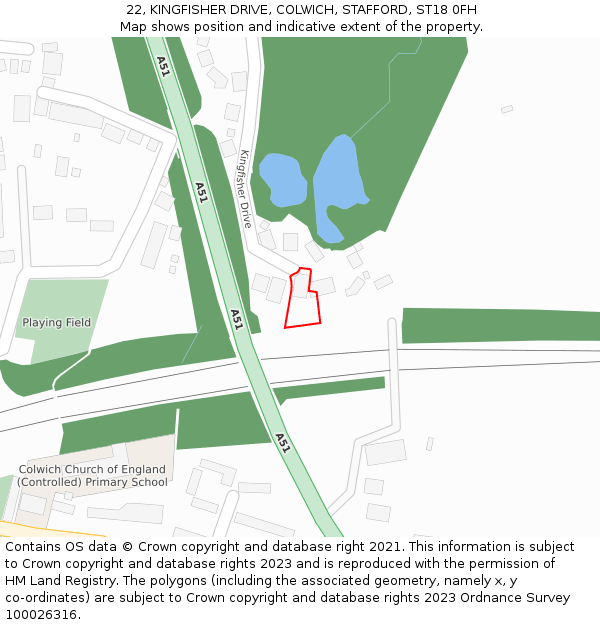 22, KINGFISHER DRIVE, COLWICH, STAFFORD, ST18 0FH: Location map and indicative extent of plot