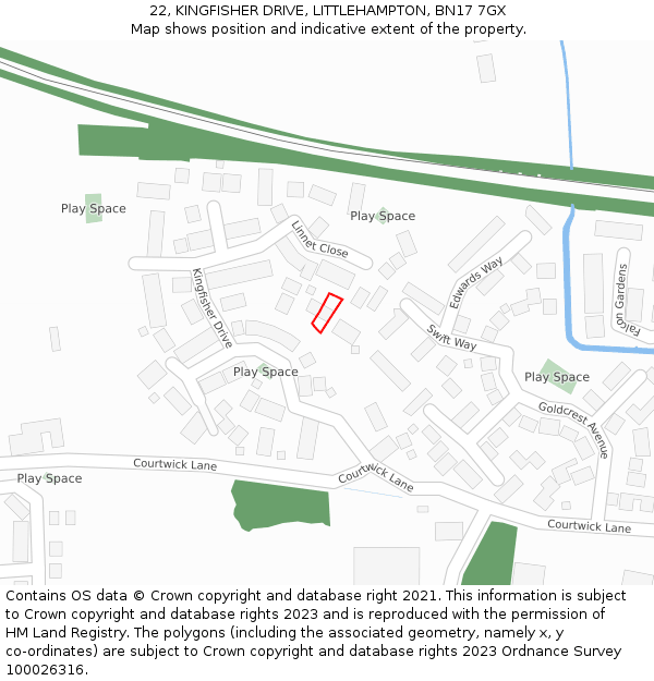 22, KINGFISHER DRIVE, LITTLEHAMPTON, BN17 7GX: Location map and indicative extent of plot