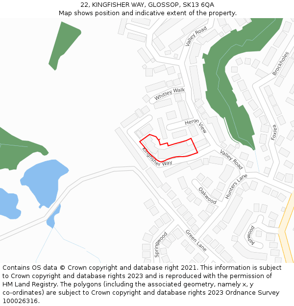 22, KINGFISHER WAY, GLOSSOP, SK13 6QA: Location map and indicative extent of plot