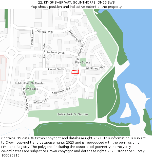 22, KINGFISHER WAY, SCUNTHORPE, DN16 3WS: Location map and indicative extent of plot