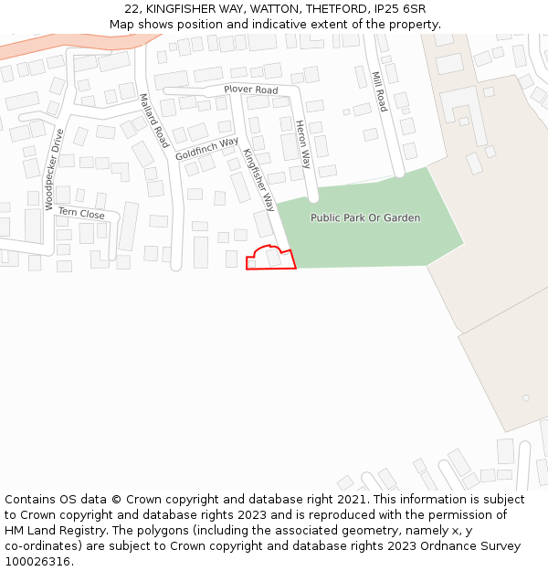 22, KINGFISHER WAY, WATTON, THETFORD, IP25 6SR: Location map and indicative extent of plot