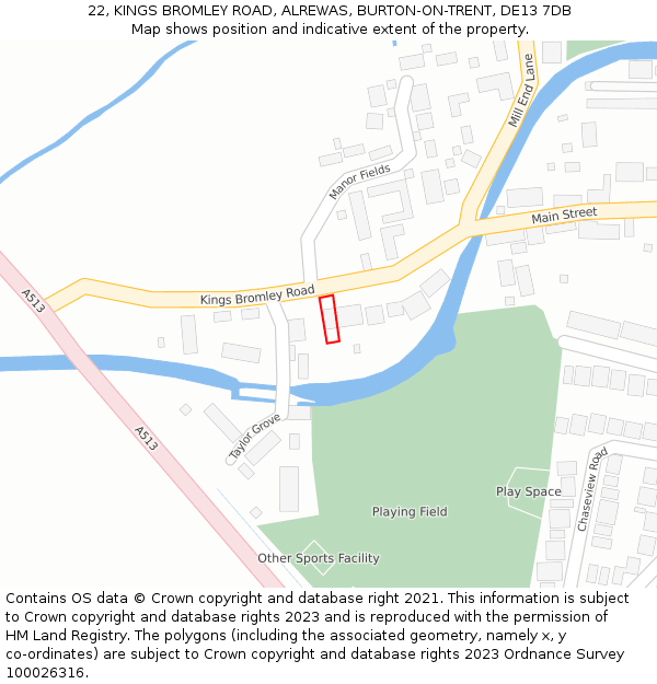 22, KINGS BROMLEY ROAD, ALREWAS, BURTON-ON-TRENT, DE13 7DB: Location map and indicative extent of plot