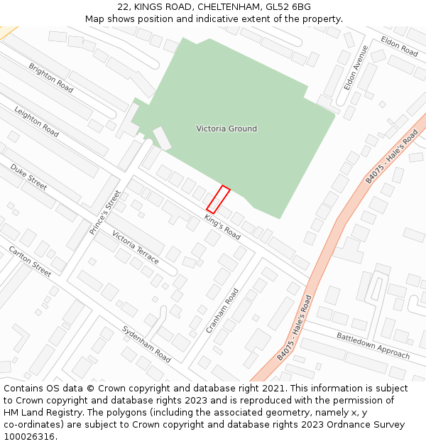 22, KINGS ROAD, CHELTENHAM, GL52 6BG: Location map and indicative extent of plot