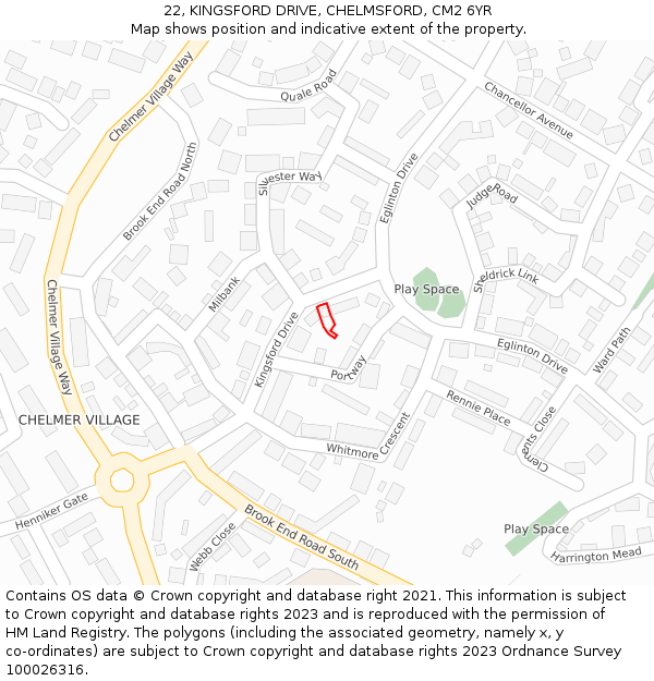 22, KINGSFORD DRIVE, CHELMSFORD, CM2 6YR: Location map and indicative extent of plot