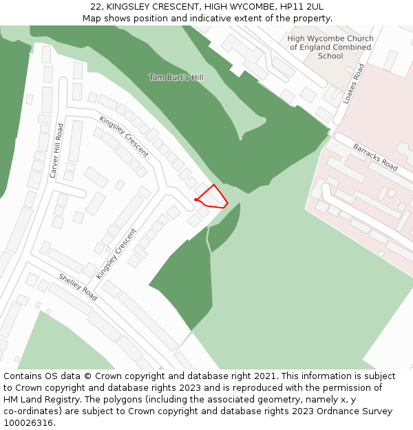 22, KINGSLEY CRESCENT, HIGH WYCOMBE, HP11 2UL: Location map and indicative extent of plot