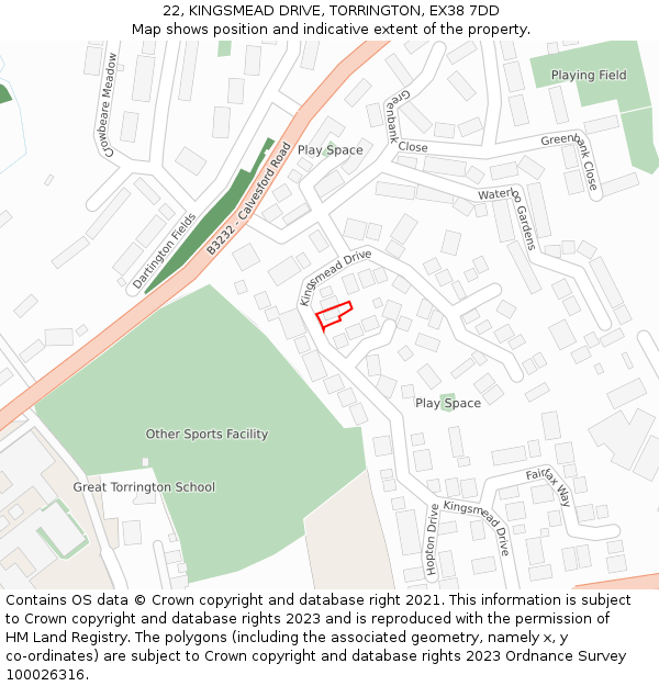 22, KINGSMEAD DRIVE, TORRINGTON, EX38 7DD: Location map and indicative extent of plot