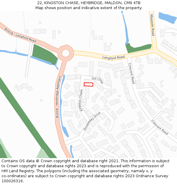 22, KINGSTON CHASE, HEYBRIDGE, MALDON, CM9 4TB: Location map and indicative extent of plot