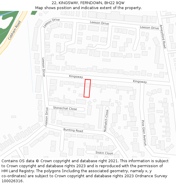 22, KINGSWAY, FERNDOWN, BH22 9QW: Location map and indicative extent of plot