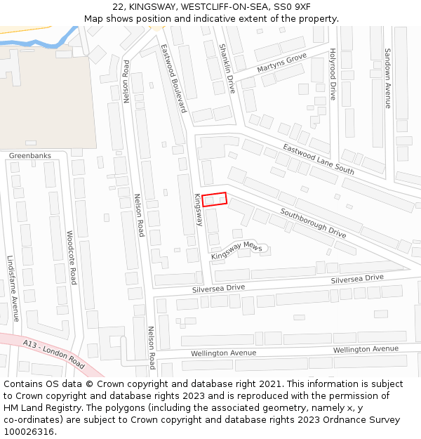 22, KINGSWAY, WESTCLIFF-ON-SEA, SS0 9XF: Location map and indicative extent of plot