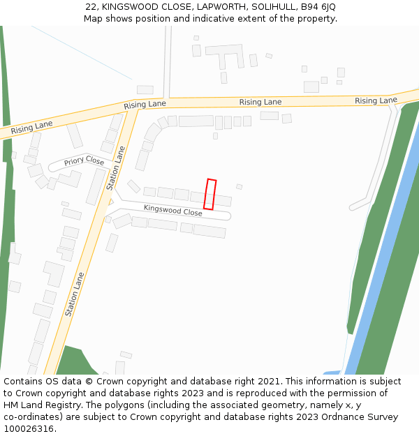 22, KINGSWOOD CLOSE, LAPWORTH, SOLIHULL, B94 6JQ: Location map and indicative extent of plot