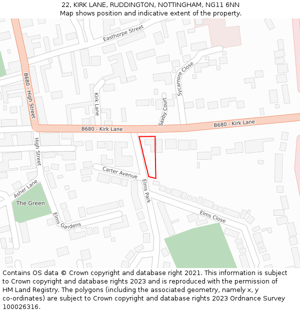 22, KIRK LANE, RUDDINGTON, NOTTINGHAM, NG11 6NN: Location map and indicative extent of plot