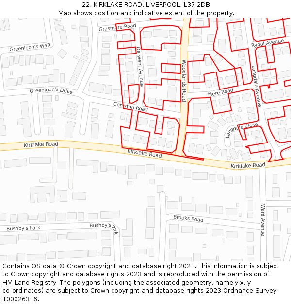 22, KIRKLAKE ROAD, LIVERPOOL, L37 2DB: Location map and indicative extent of plot