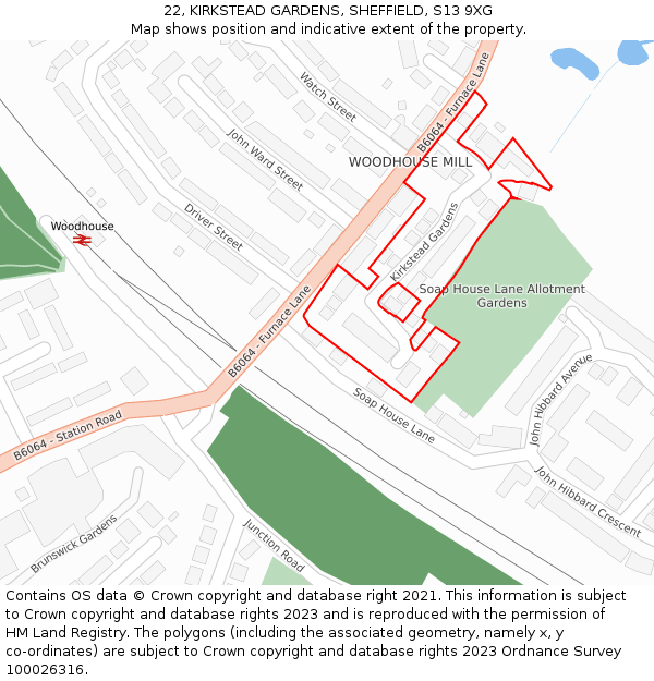 22, KIRKSTEAD GARDENS, SHEFFIELD, S13 9XG: Location map and indicative extent of plot