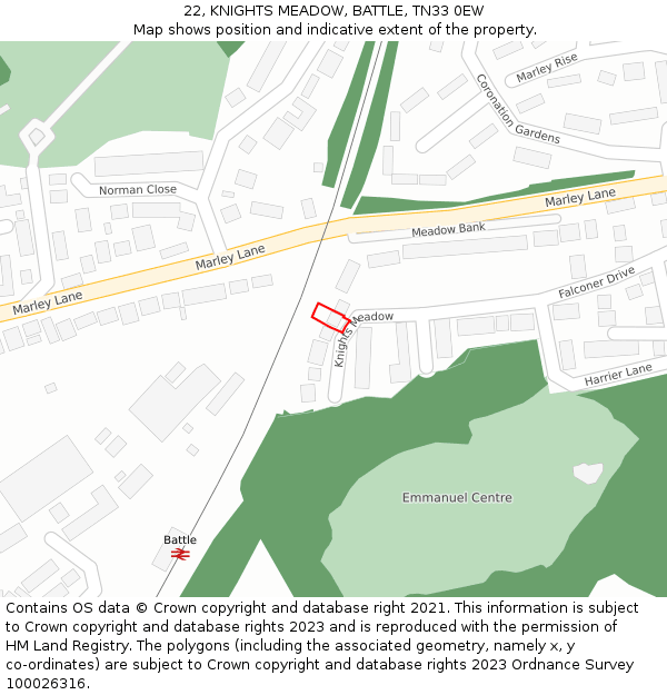 22, KNIGHTS MEADOW, BATTLE, TN33 0EW: Location map and indicative extent of plot