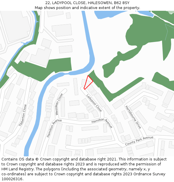 22, LADYPOOL CLOSE, HALESOWEN, B62 8SY: Location map and indicative extent of plot