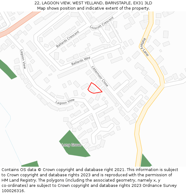 22, LAGOON VIEW, WEST YELLAND, BARNSTAPLE, EX31 3LD: Location map and indicative extent of plot