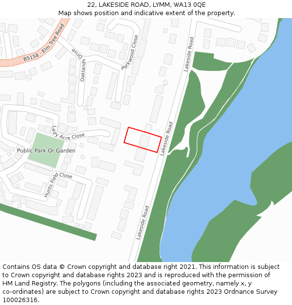 22, LAKESIDE ROAD, LYMM, WA13 0QE: Location map and indicative extent of plot