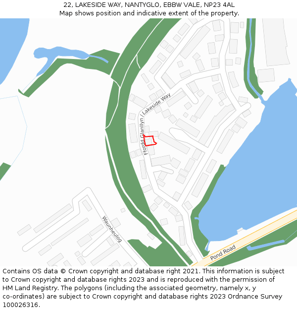 22, LAKESIDE WAY, NANTYGLO, EBBW VALE, NP23 4AL: Location map and indicative extent of plot