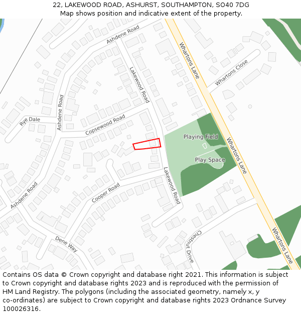 22, LAKEWOOD ROAD, ASHURST, SOUTHAMPTON, SO40 7DG: Location map and indicative extent of plot