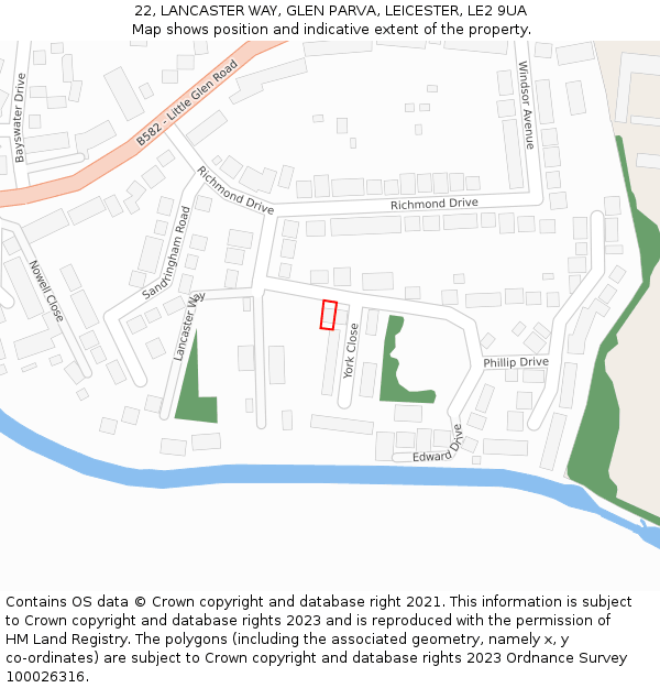 22, LANCASTER WAY, GLEN PARVA, LEICESTER, LE2 9UA: Location map and indicative extent of plot