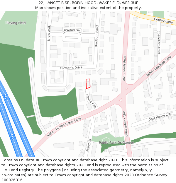 22, LANCET RISE, ROBIN HOOD, WAKEFIELD, WF3 3UE: Location map and indicative extent of plot