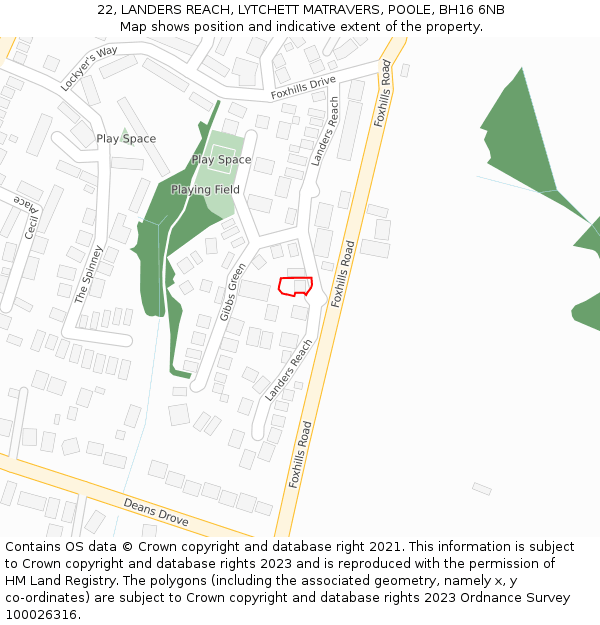 22, LANDERS REACH, LYTCHETT MATRAVERS, POOLE, BH16 6NB: Location map and indicative extent of plot