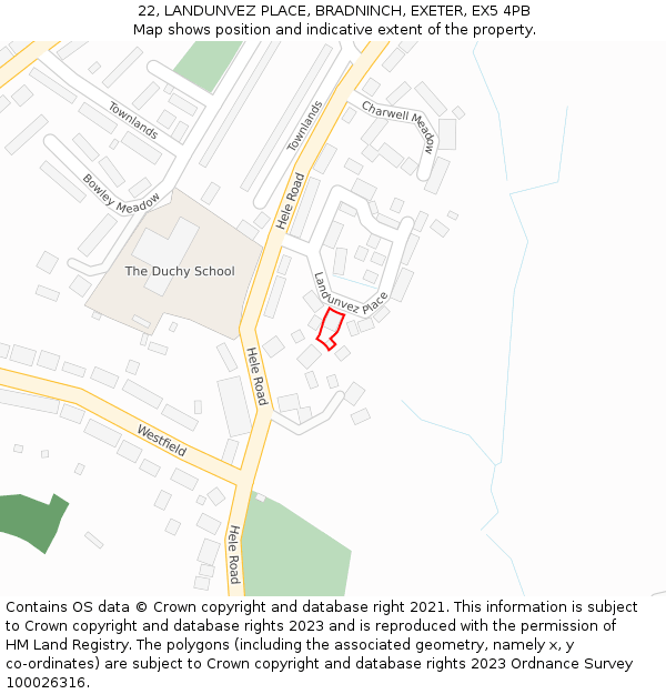 22, LANDUNVEZ PLACE, BRADNINCH, EXETER, EX5 4PB: Location map and indicative extent of plot