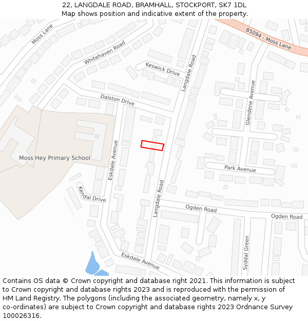 22, LANGDALE ROAD, BRAMHALL, STOCKPORT, SK7 1DL: Location map and indicative extent of plot