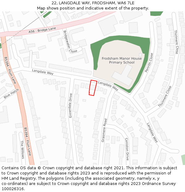 22, LANGDALE WAY, FRODSHAM, WA6 7LE: Location map and indicative extent of plot