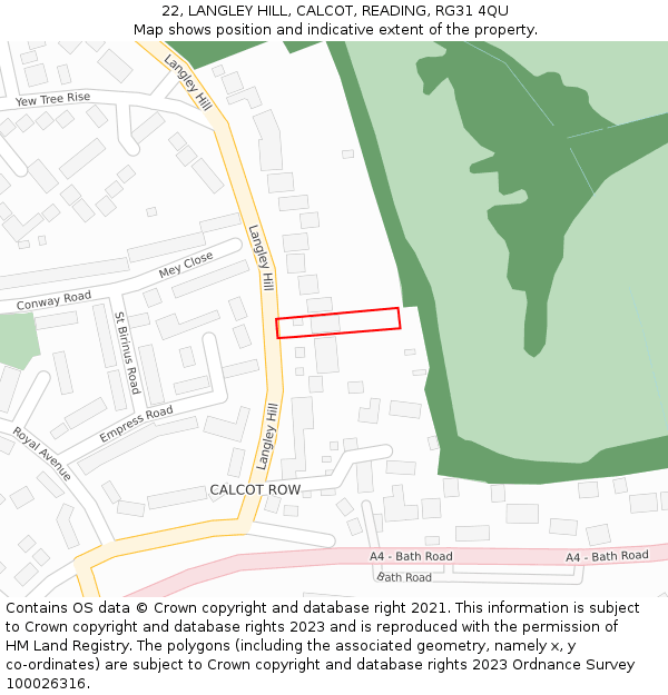 22, LANGLEY HILL, CALCOT, READING, RG31 4QU: Location map and indicative extent of plot