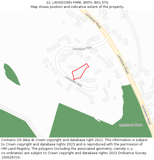 22, LANSDOWN PARK, BATH, BA1 5TG: Location map and indicative extent of plot