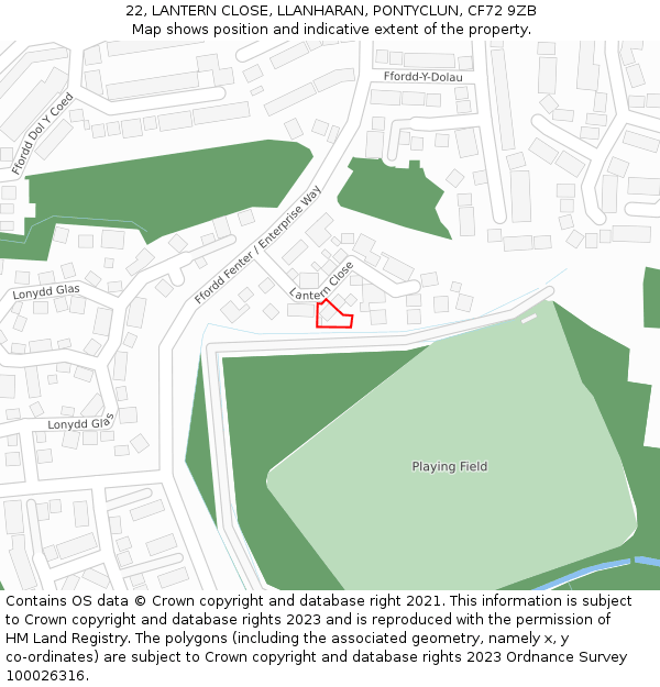 22, LANTERN CLOSE, LLANHARAN, PONTYCLUN, CF72 9ZB: Location map and indicative extent of plot