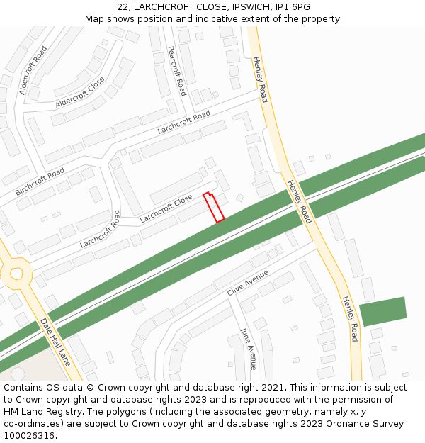 22, LARCHCROFT CLOSE, IPSWICH, IP1 6PG: Location map and indicative extent of plot