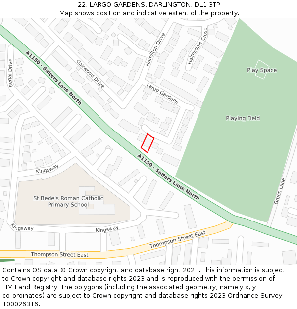 22, LARGO GARDENS, DARLINGTON, DL1 3TP: Location map and indicative extent of plot