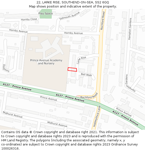 22, LARKE RISE, SOUTHEND-ON-SEA, SS2 6GQ: Location map and indicative extent of plot