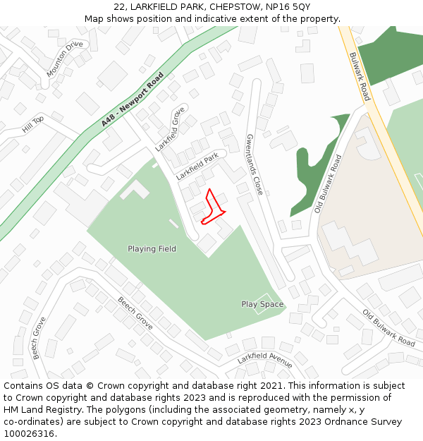 22, LARKFIELD PARK, CHEPSTOW, NP16 5QY: Location map and indicative extent of plot