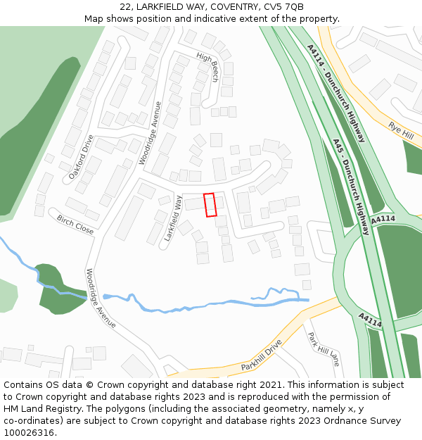 22, LARKFIELD WAY, COVENTRY, CV5 7QB: Location map and indicative extent of plot