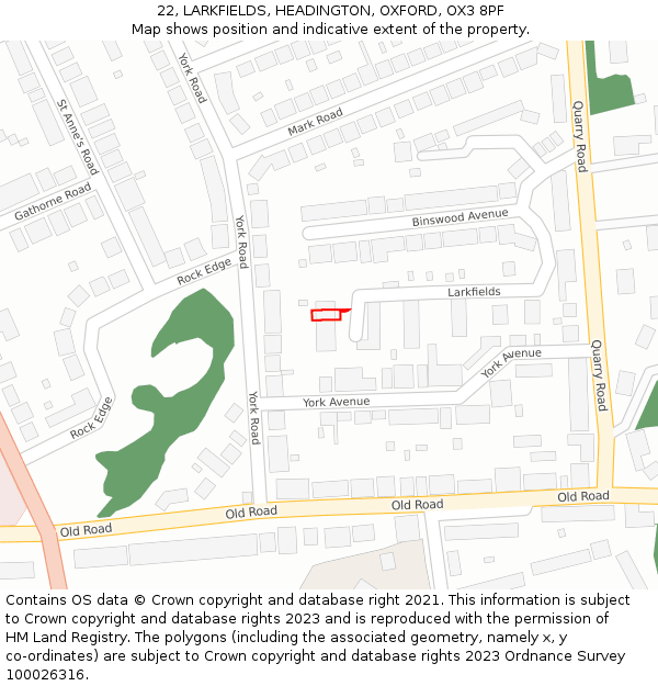 22, LARKFIELDS, HEADINGTON, OXFORD, OX3 8PF: Location map and indicative extent of plot