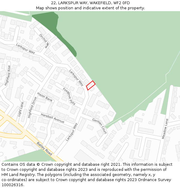 22, LARKSPUR WAY, WAKEFIELD, WF2 0FD: Location map and indicative extent of plot